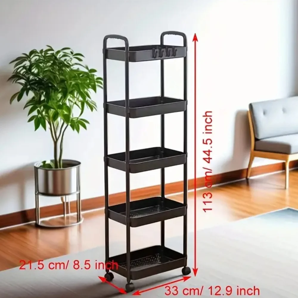 5-Tier Black Rolling Storage Cart - No hooks 🪝 included
